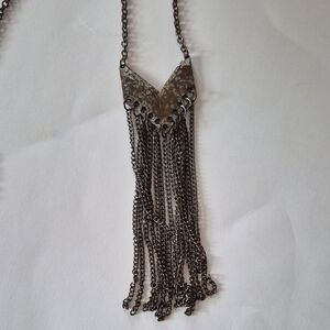 Elegant Silver Chain Fringe Necklace 14"L +3"